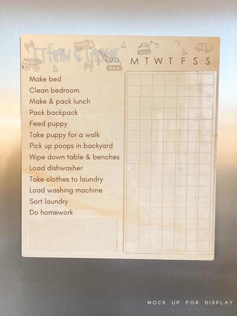 Weekly Chore Chart (Magnetic Customised) - Construction